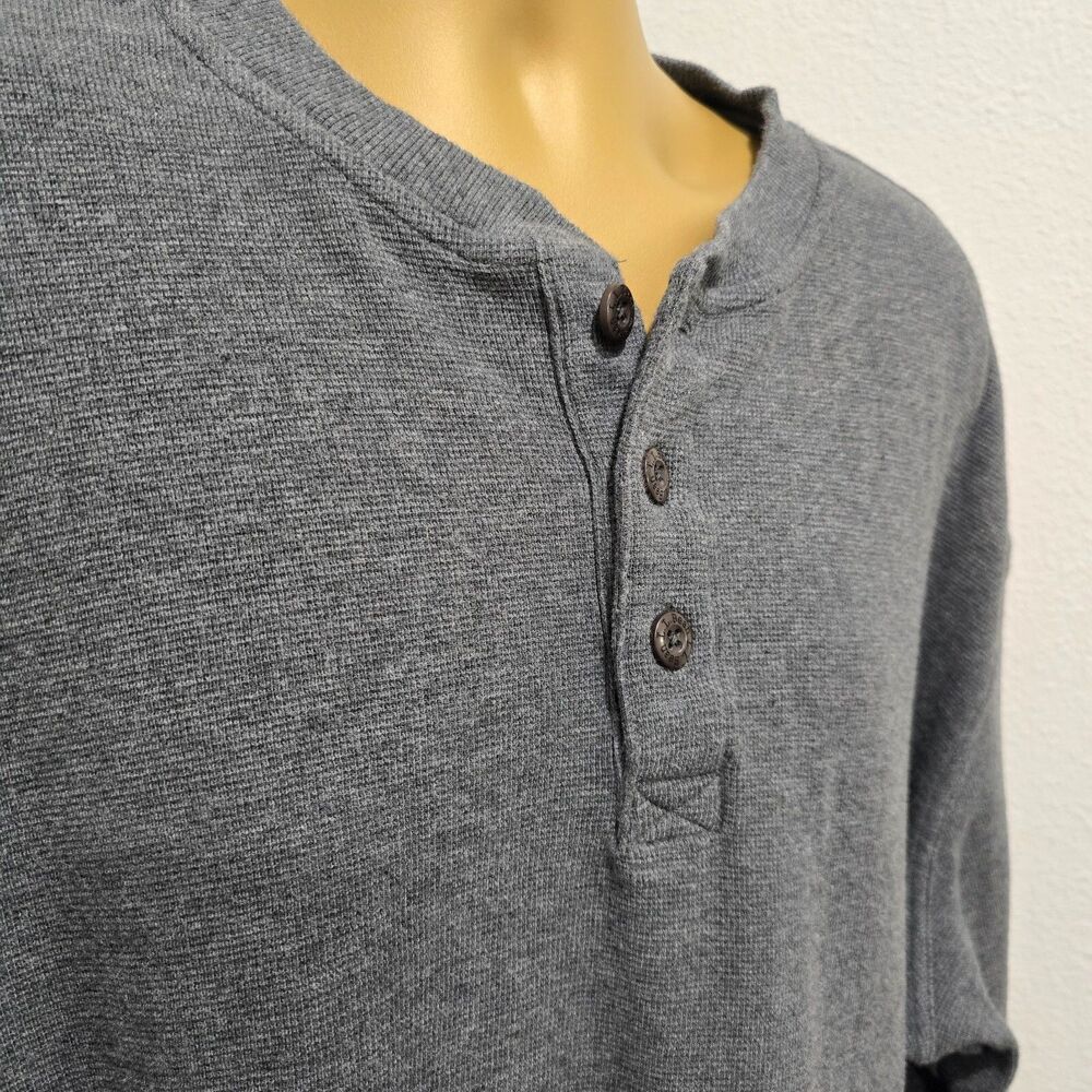 LL Bean Gray Cotton Henley Sweater Mens Sz XL Academia Timeless Classic Preppy